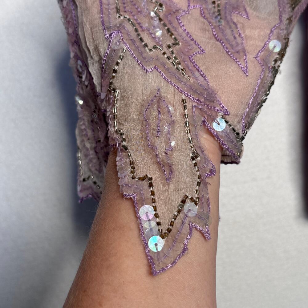 Vintage 1980s Emily Daniel Silk Beaded Sequin Leaf Hem Top Skirt Set Large - Picture 15 of 16